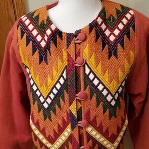 Mexican embroided bolero jacket nice burned orange colour M
